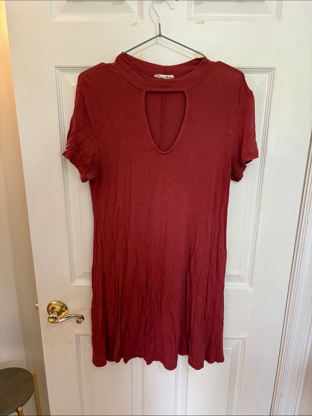 Rolla Coster Burgundy Keyhole Short Sleeve T-Shirt Dress